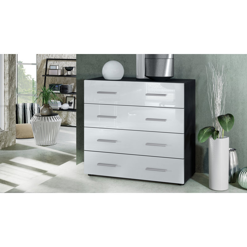 Mazur 76cm W 4 - Drawer Chest of Drawers, Black/White