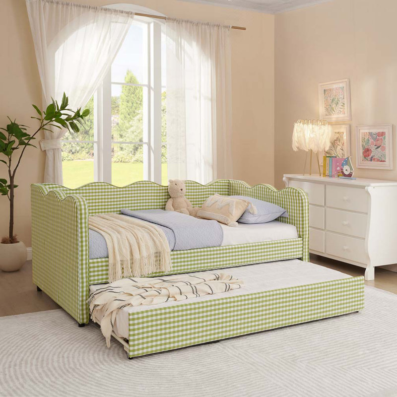 Upholstery Daybed with Pop-Up Trundle,USB Port, Green