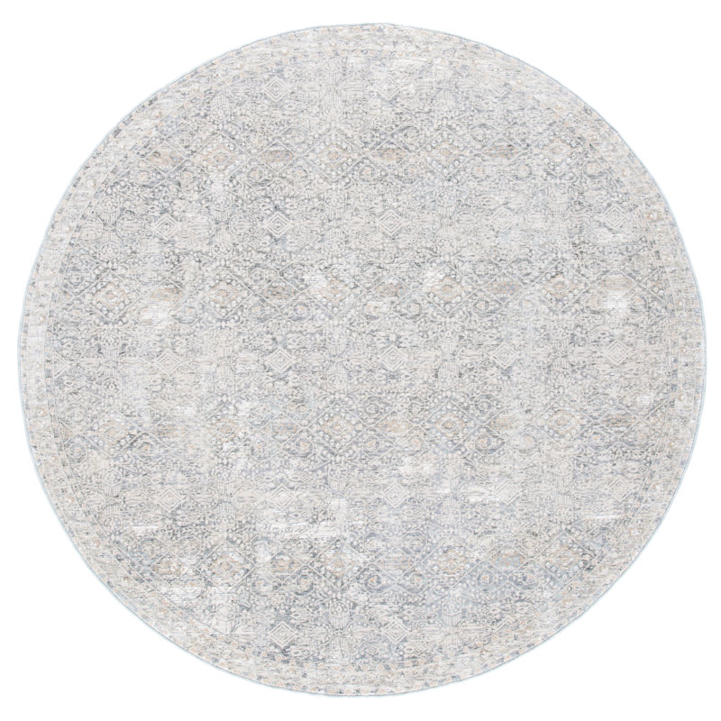 Oriental Grey / Beige Area Rug, Round 6'7"