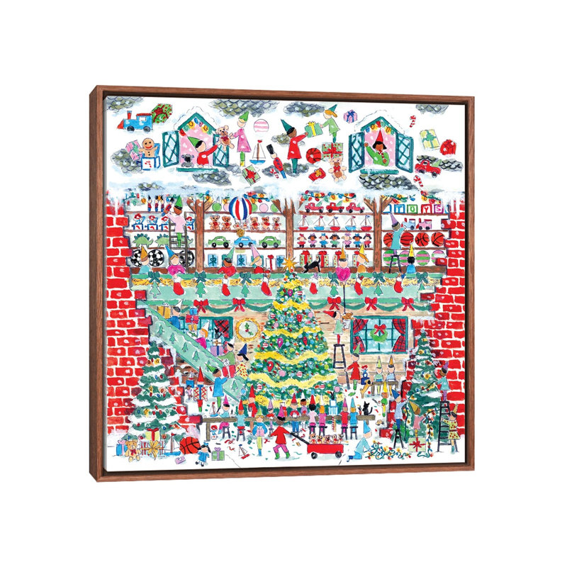 Santa's Toy Shop - reproduction d'art mural, H 26 po x l 26 po, Impression encadrée sans passe-partout, Brun