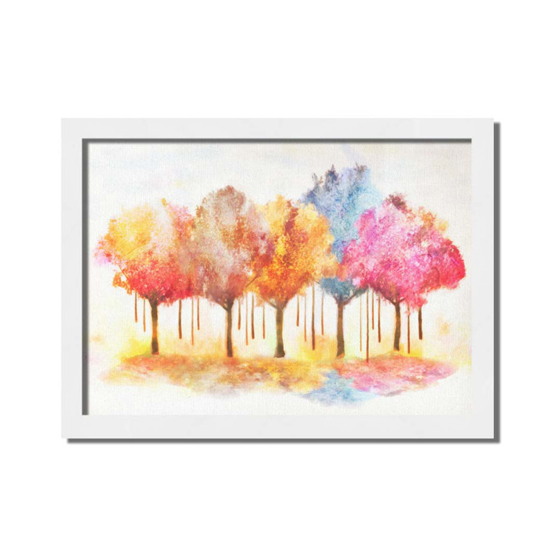 Rangée d'arbres peints par Hal Halli. Impression sur papier - Montée et encadrée, H 34 po x l 44 po