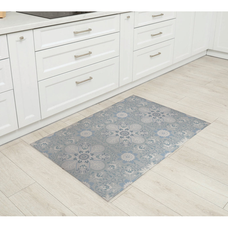 Tapis de cuisine Skyler, Gris te bleu, Rectangulaire 2 pi x 3 pi