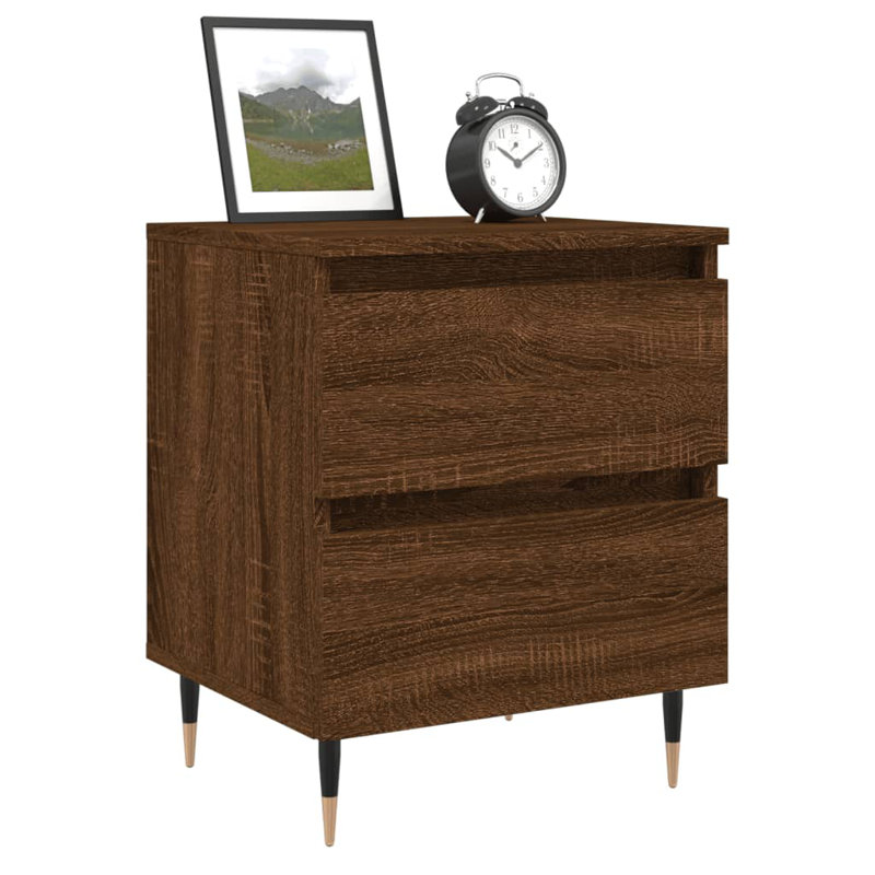 Solley 40cm W Iron Bedside Table, Brown Oak, Individual