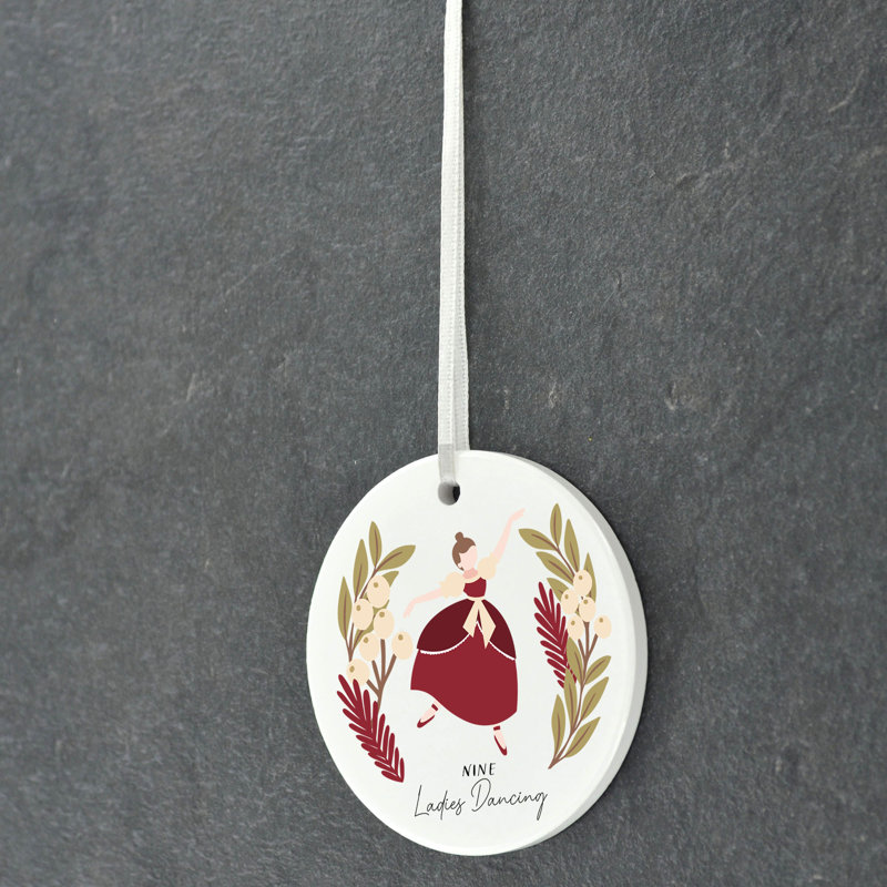 12 Days 9 Ladies Dancing Circle Shaped Ceramic Ornament