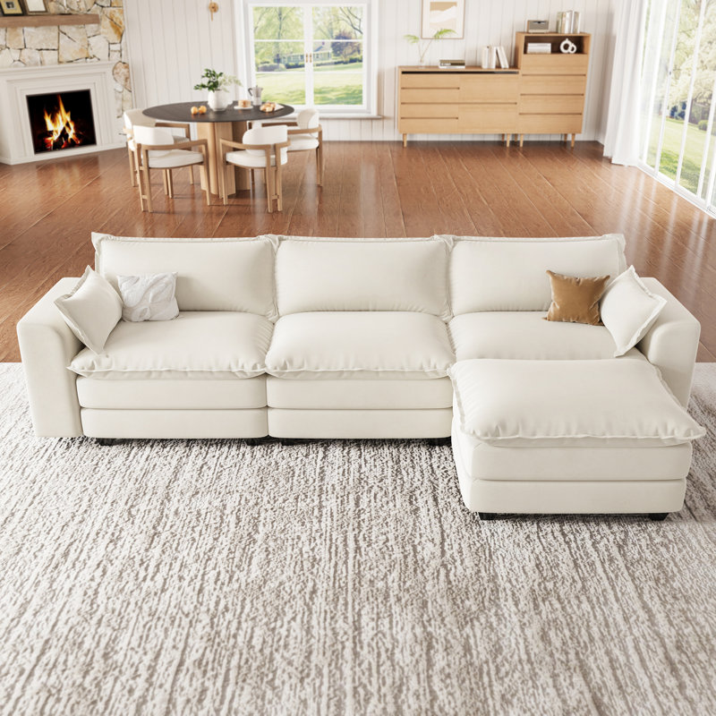 L Shape Sectional Sofa With Ottoman, Modular Sectional Couches For Living  Room, Beige, Beige Chenille