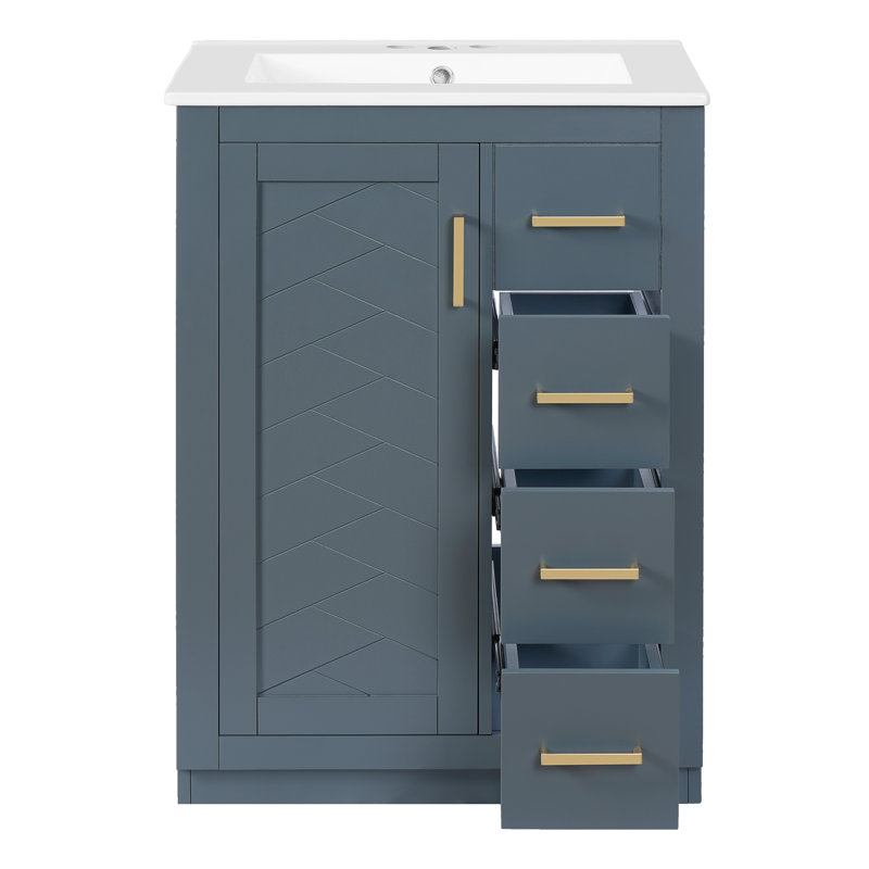 Meuble-lavabo simple 24 po avec lavabo intégré en céramique pour petits espaces, Bleu
