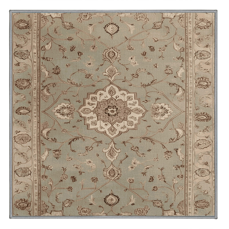 Tapis gris Tabriz lavable à la machine, Carré 5 pi
