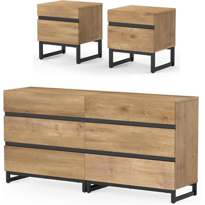 Nellie 3-Piece Bedroom Furniture Set, 63 Inches Dresser &Chest With 6 Drawers, 2 Nightstand With 2 Drawers, Side Table For Bedroom, Bedroom Furniture by Latitude Run