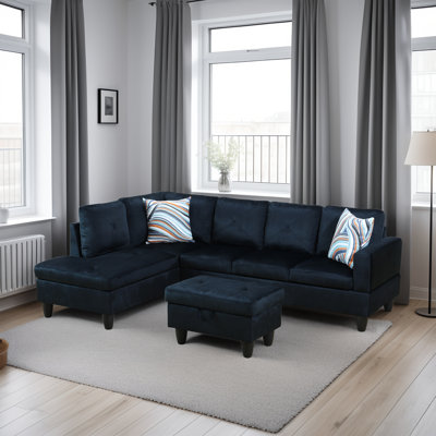 3-Piece Sofa Set, Midnight Blue Microfiber, Living Room Furniture