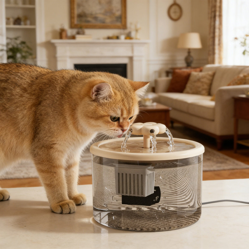 Distributeur d'eau pour animaux de compagnie à circulation automatique et écoénergétique silencieux, 5,91 x 5,91 x 5,91 po, jaune