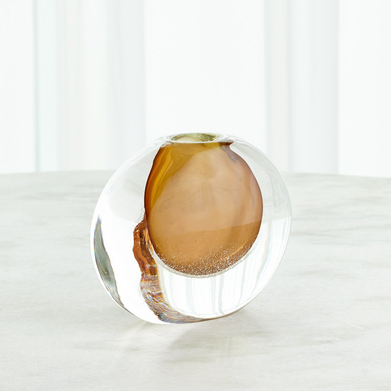 Micro Bubble Handmade Glass Table Vase, Amber/Clear