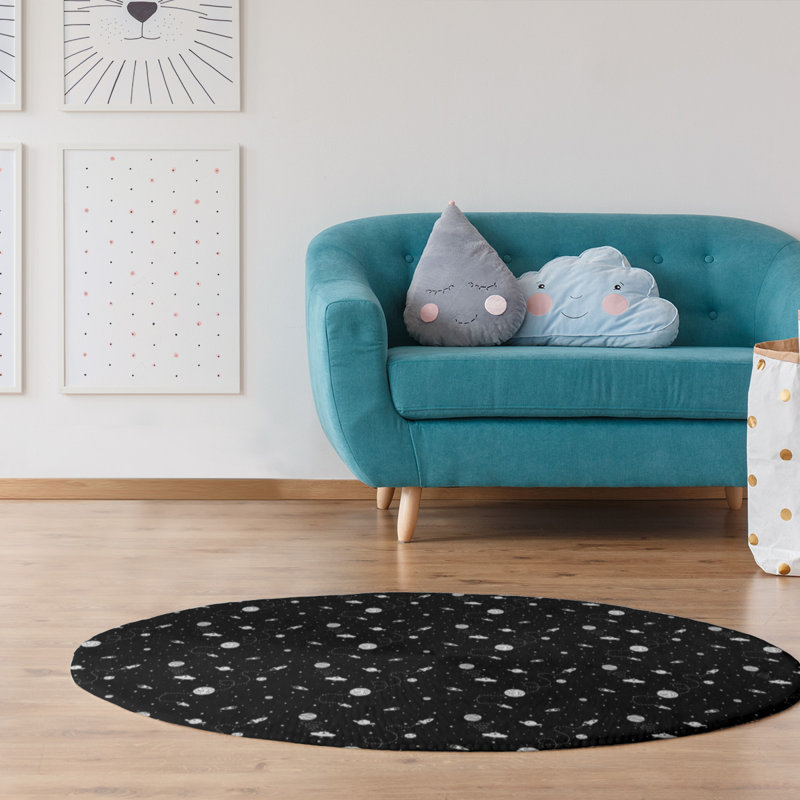 Espace extérieur noir/blanc tapis, Rond 5 pi