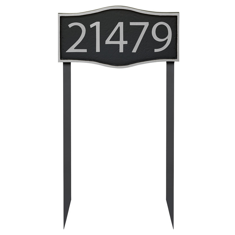 Enseigne d’adresse pour pelouse sur 1 ligne, Noir, Argent