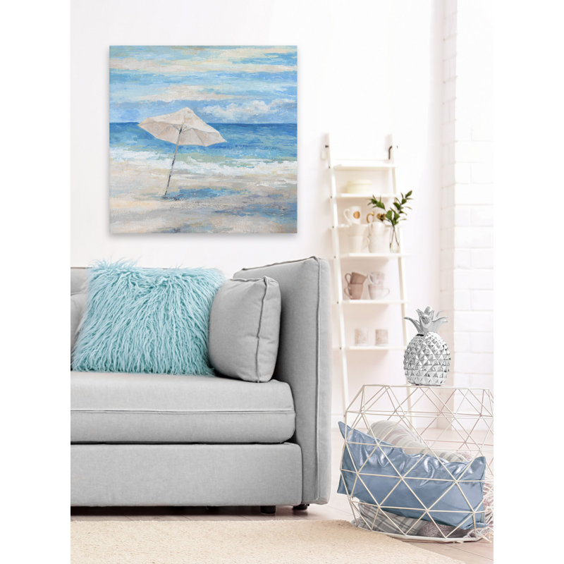 Beach Parasol - Wrapped Canvas Painting, 45 cm H x 45 cm W x 3.81 cm D