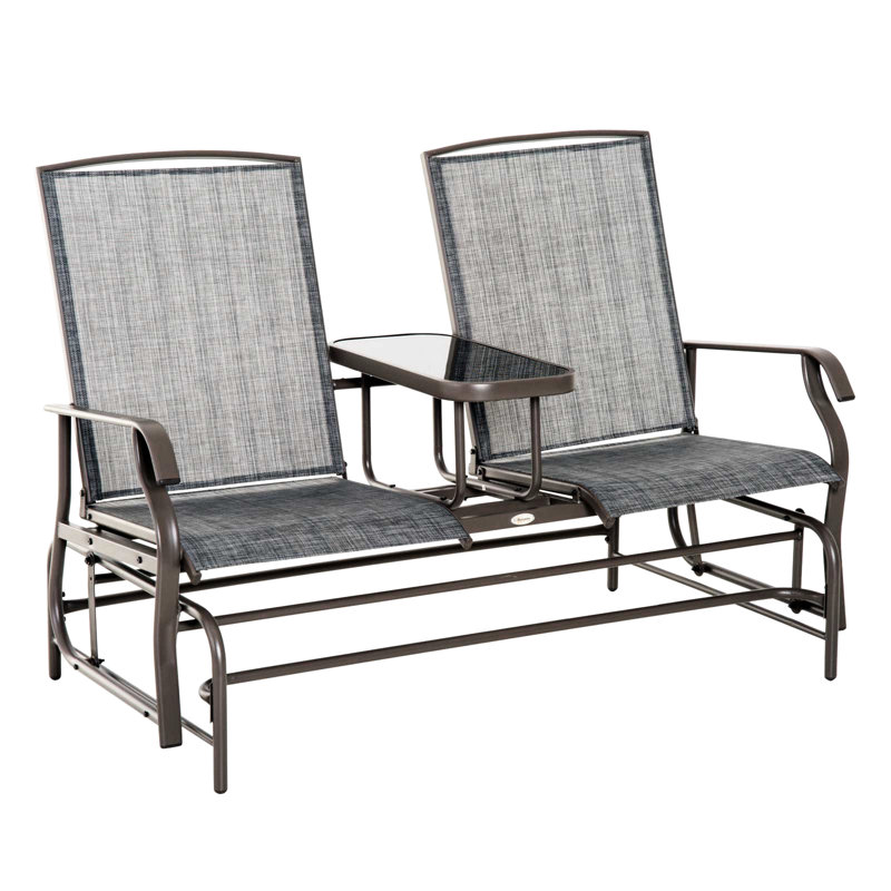 Banc coulissant avec structure en métal Patio gris pour les espaces extérieurs. Double plaisir de glisse. Maille respirante. 726 lb Capacité. Cour arrière, jardin, porche sélectionnable. P 32 po