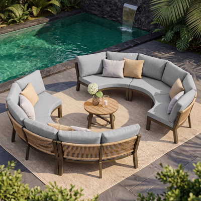 Ensemble de conversation de patio en aluminium demi-lune pour 5 personnes avec coussins et table basse