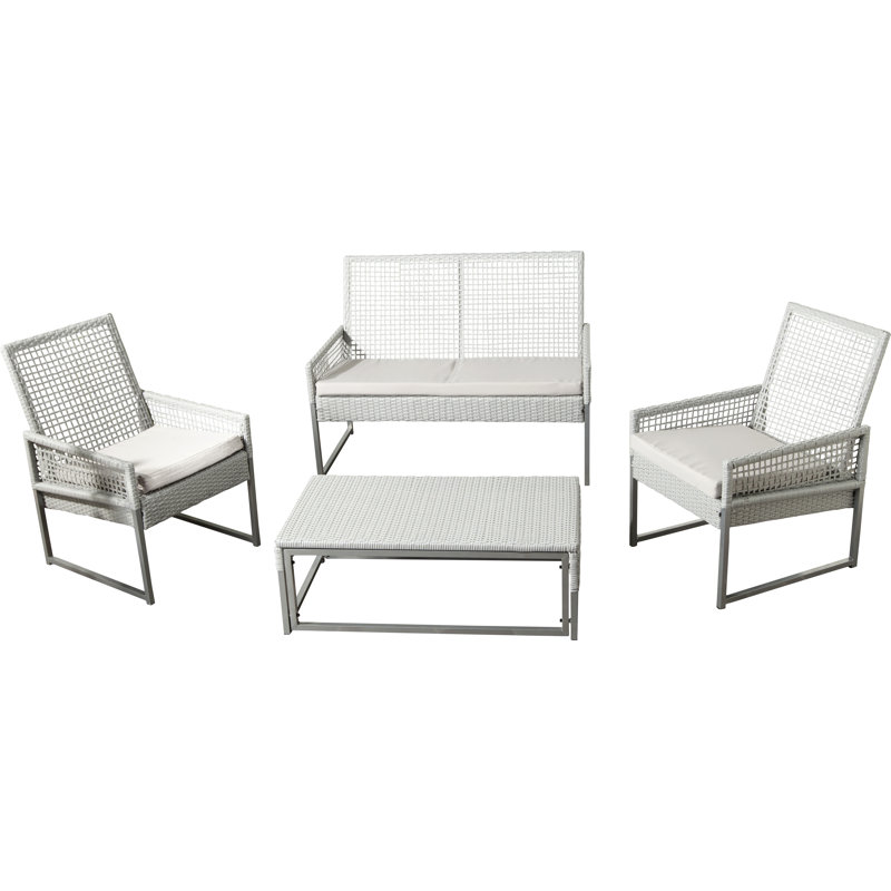 Elland 4 - Person Patio Conversation Set with Cushions, Gray Frame/Beige Cushion