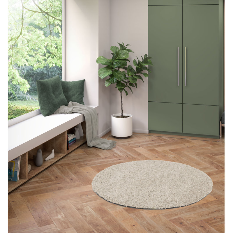 Elyam Machine Washable Tufted Beige Rug, Round 120cm