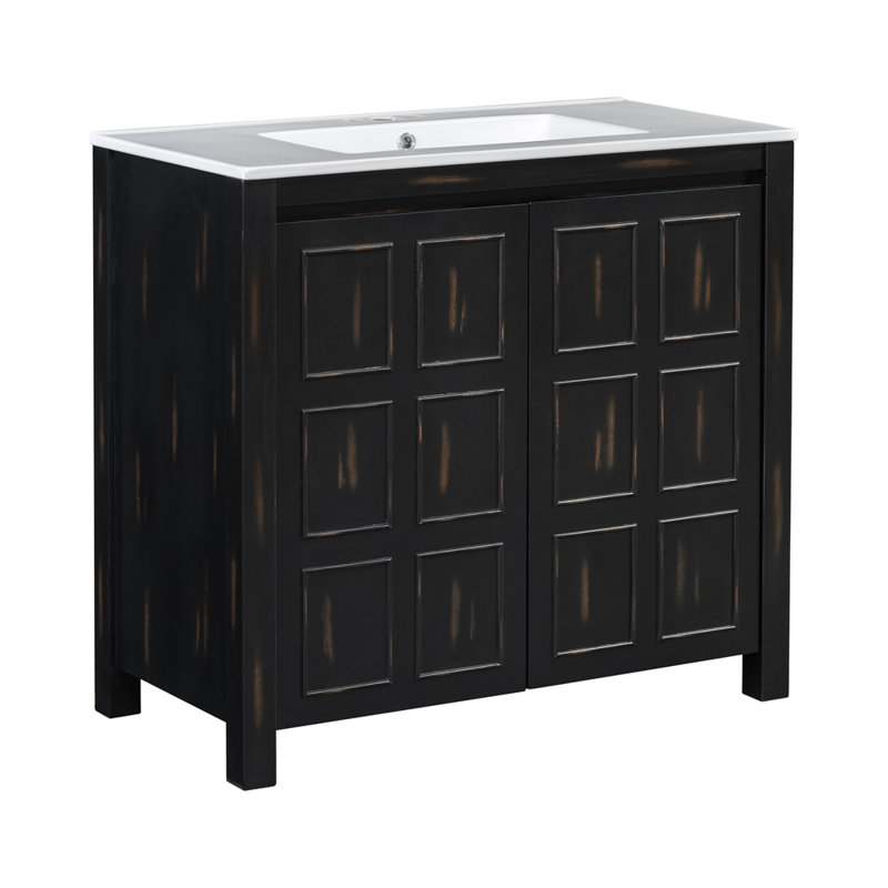 36 " Bathroom Vanity Organizer with Ceramic Sink, Espresso