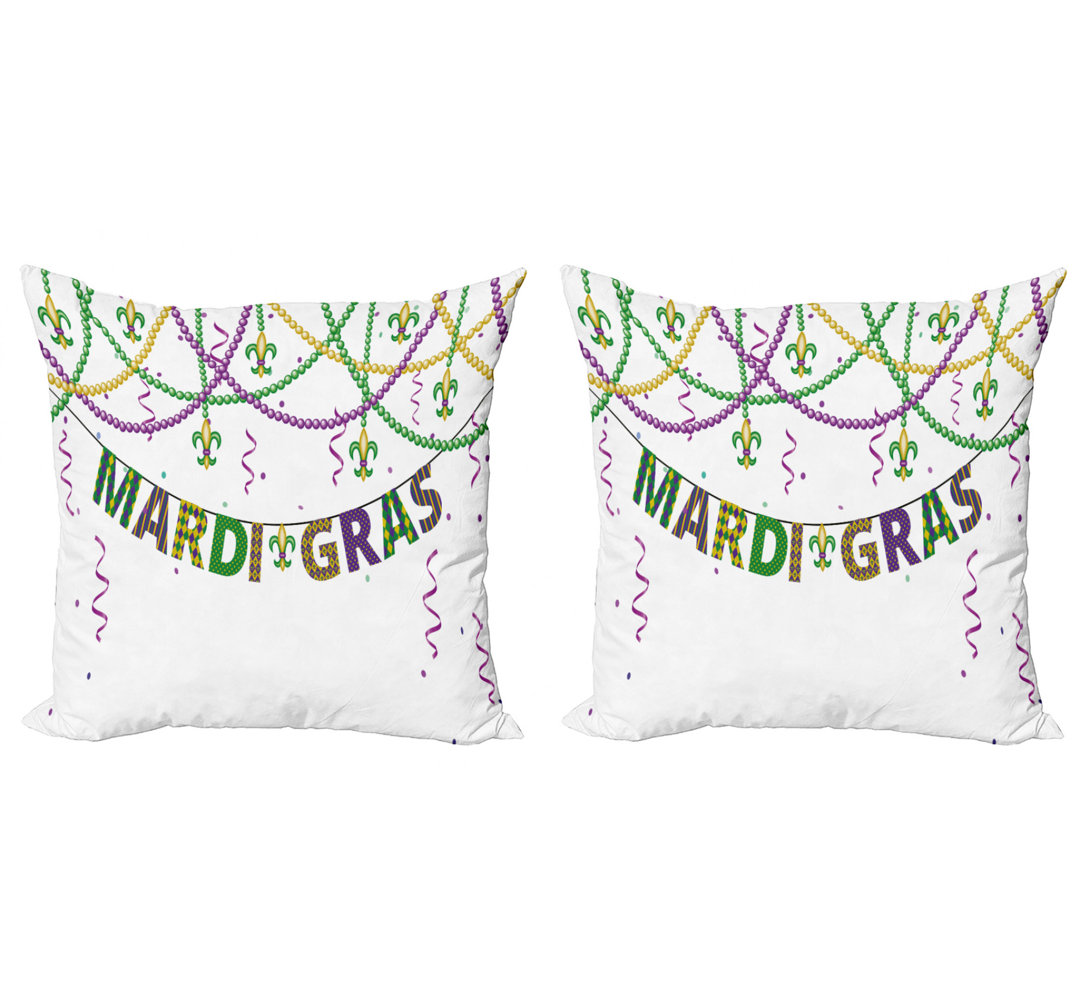 Ambesonne Mardi Gras Decorative Throw Pillow Case Pack Of 2, Design With Fleur De Lis Hanging From Colorful Beads, Couch Bedroom Living Room Cushion Cover, 16", Purple Green Yellow (Set of 2) Ambesonne