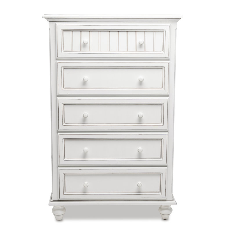 Commode 5 tiroirs Kolya - Finition blanche, Blanc
