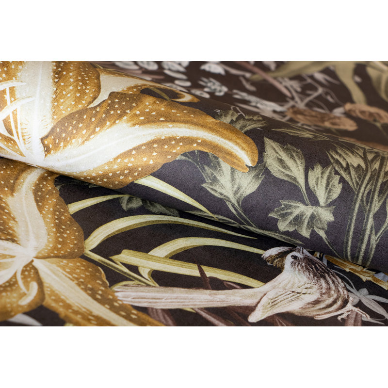 Harldson Mo'orea Inspired Flowers And Birds 8.5 m x 70cm Wallpaper Roll, Walnut