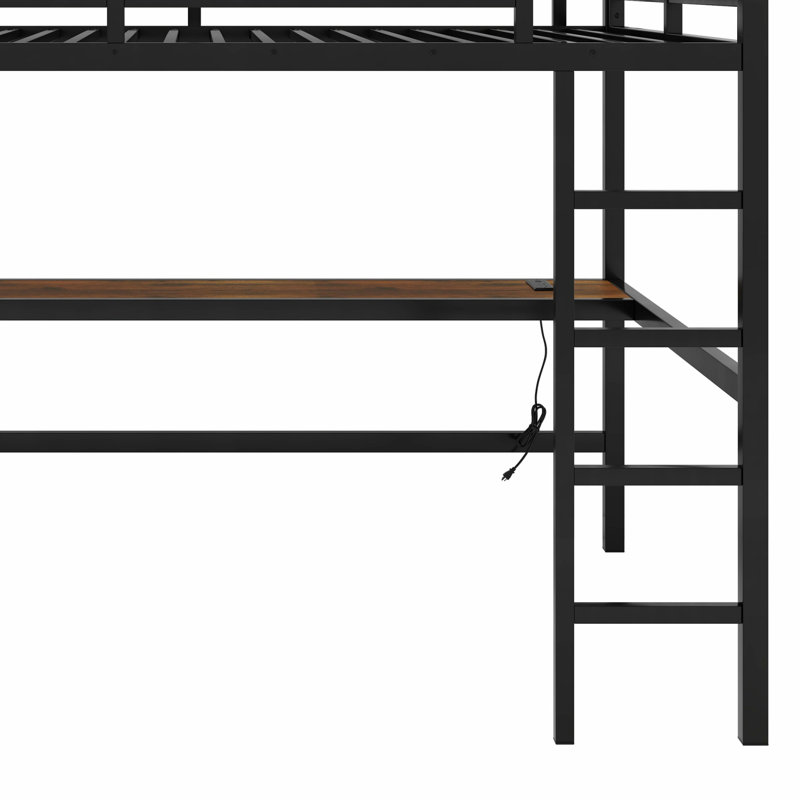 Metal Loft Bed With Power Outlet And LED Lighted