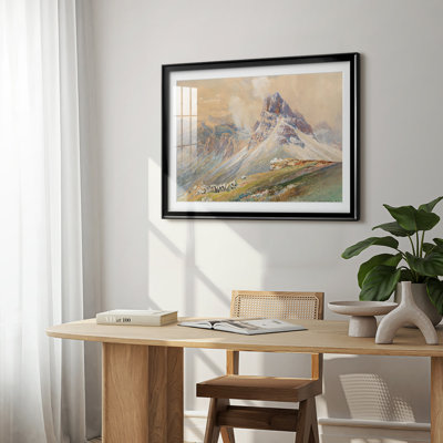 Paysage alpin avec volée de moutons - Edward Theodore Compton - reproduction encadrée avec passe-partout et verre - 1904