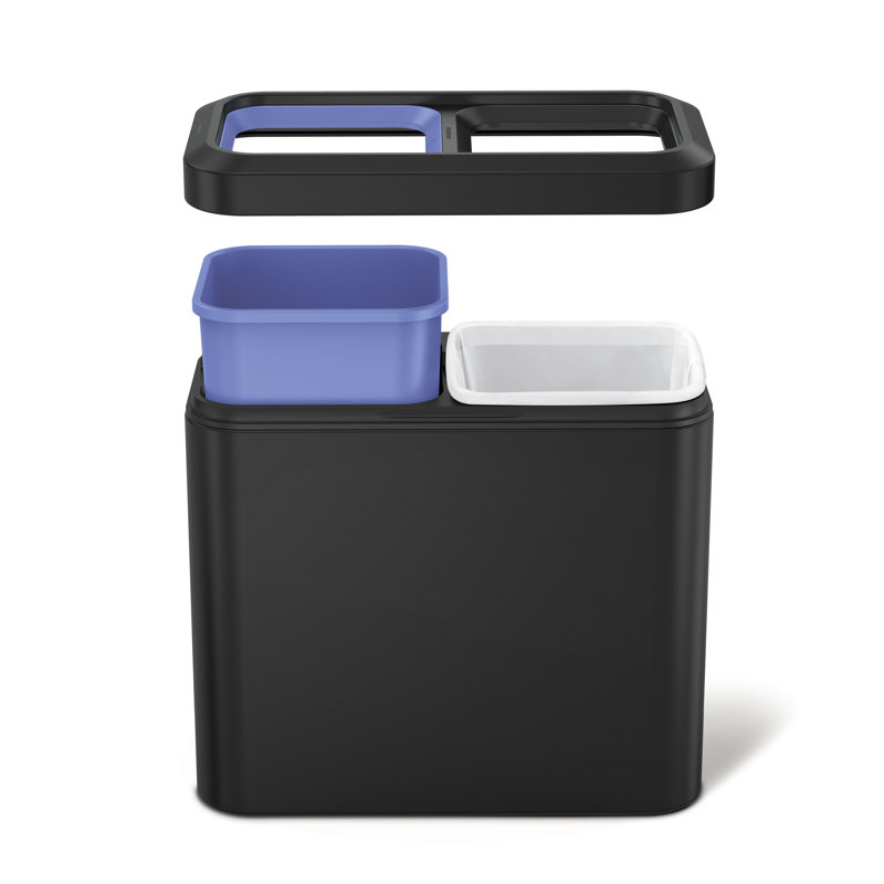simplehuman 20 Liter Dual Compartment Slim Open Trash & Recycling Can Trash Can, Matte Black