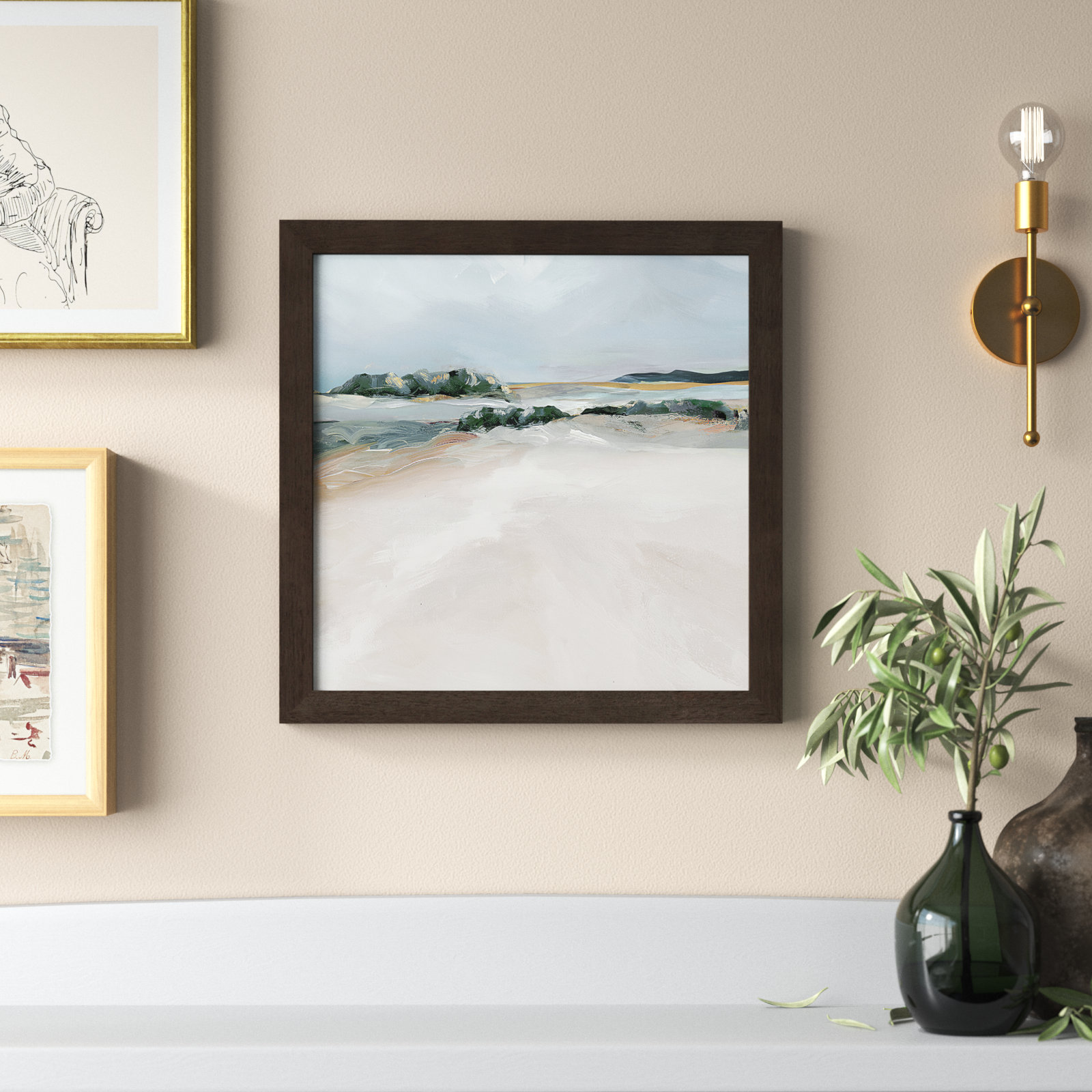 Shimmering Path - Picture Frame Painting on Paper, Walnut Framed, 18" H x 18" W x 1.12" D