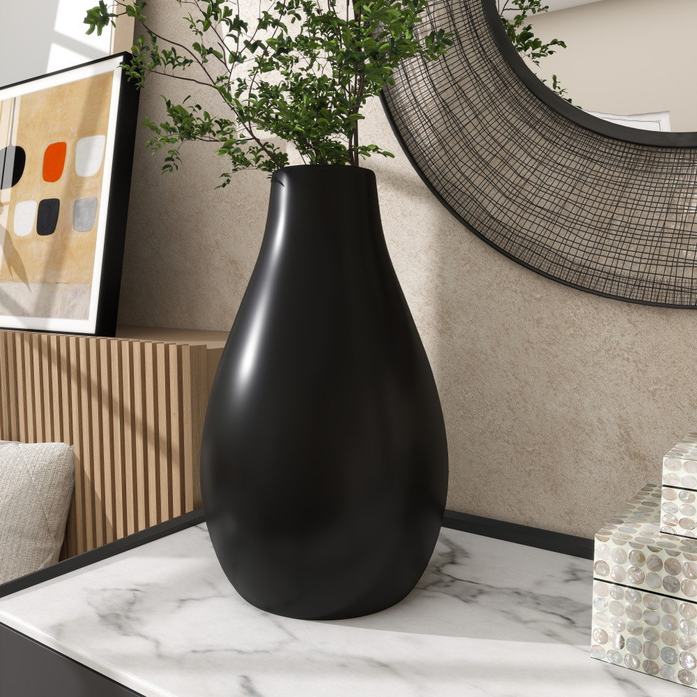 Mable Ceramic Table Vase, 20.35" H x 11.55" L x 11.55" W, Black