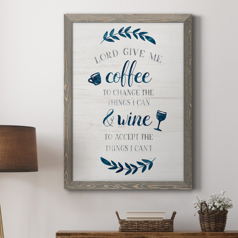 «Coffee and Wine», art textuel sur toile, 20" H x 17" W x 1" D, Gris