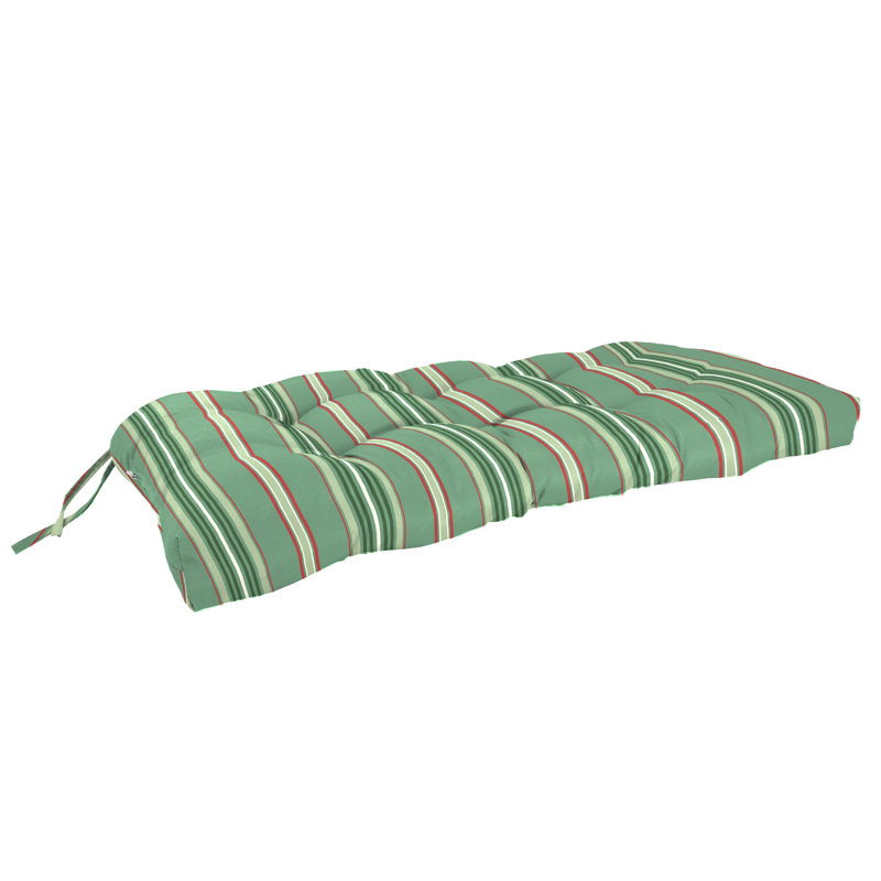 43" x 19" Outdoor Wicker Bench Cushion with Ties, Green Striped