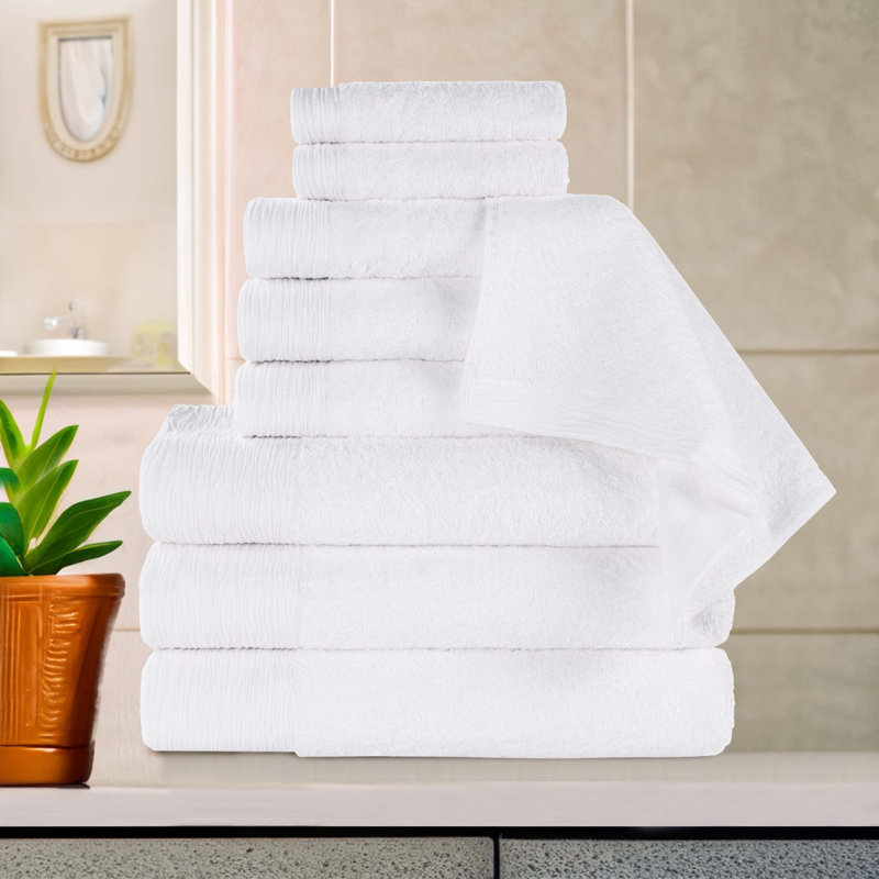 Ensemble de serviettes en rayonne de bambou et en coton mélangé hypoallergénique, Blanc, Ensemble de serviettes 9 pièces