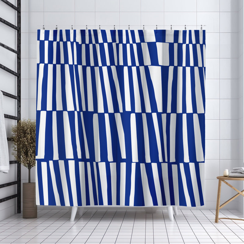 Thora Abstract Mid-Century Shower Curtain, Navy