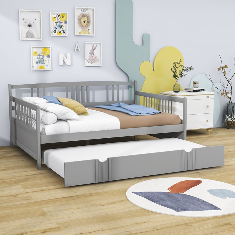 Daybed Wood Bed with Trundle, Full, Gray