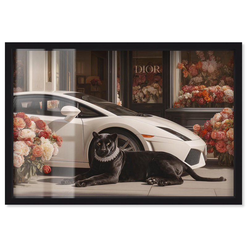 «Graceful Panther Blossoming Store Shadowbox Print», art mural par Art Remedy, cadre noir, 45 x 30, H 31 po x l 46 po