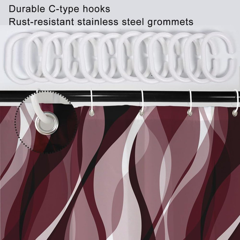 Pack of 1 Modern Abstract Striped Shower Curtain Set with Hooks, 182.88cm H x 91.44cm W, Burgundy