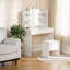 Meuble-lavabo avec tabouret et miroir lumineux, bureau de maquillage avec station de charge, 3 lumières DEL de couleur réglables pour la chambre à coucher, blanc