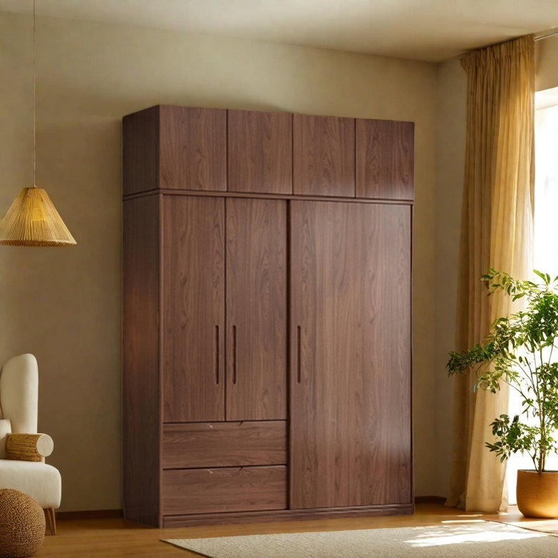 Simple Classic  Walnut Colour Wardrobe, 98.43" H x 62.99" W x 23.62" D