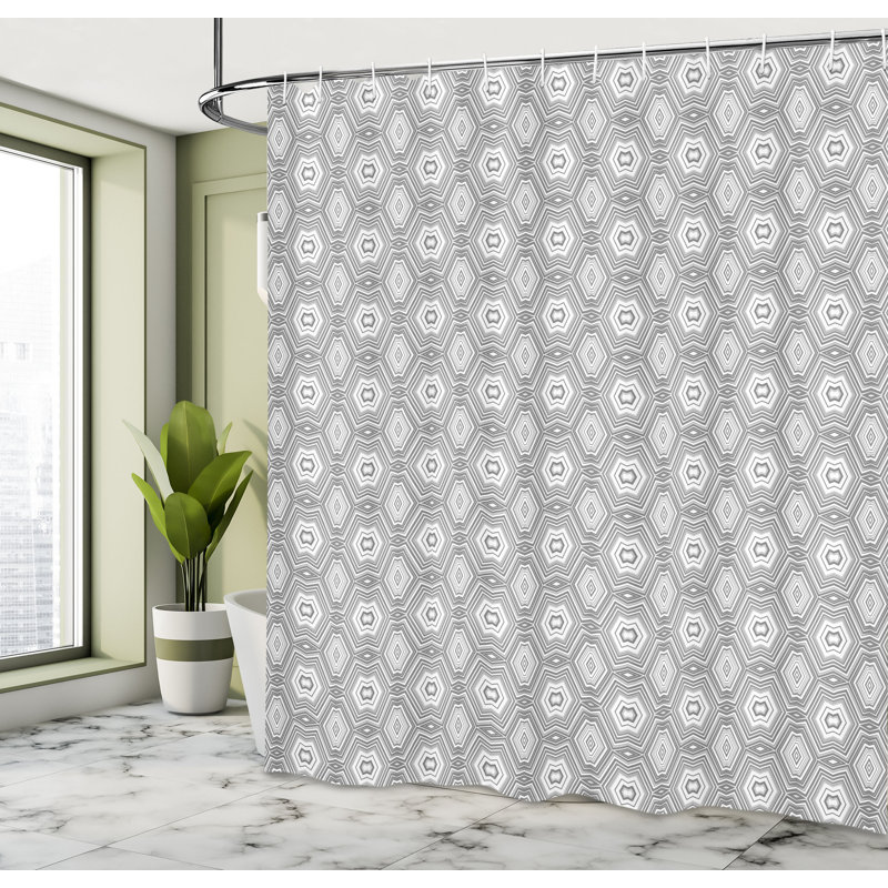 George Oliver Grey Shower Curtain Greyscale Abstract Forms Art, 70"H x 69"W