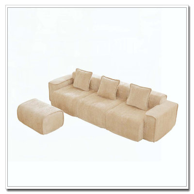 Canapé modulaire en forme de L 3 sièges avec passepoil à bordure française, aucun assemblage requis, canapé 3 places avec coussins décoratifs et 1 repose-pieds mobile
