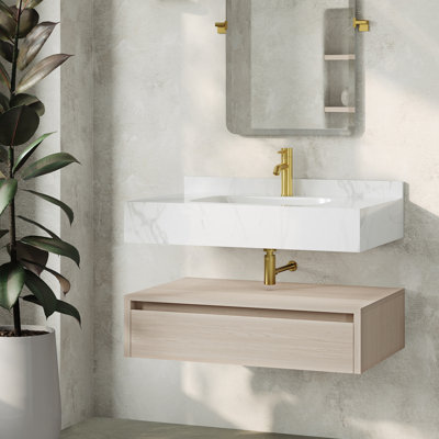 Meuble-lavabo mural 36 po avec plateau en marbre blanc Avancer