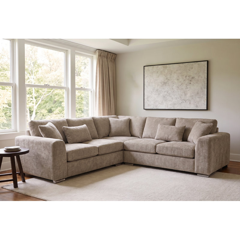 4 Seater Corner Sectional, Beige Chenille