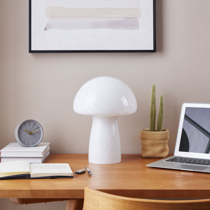 Mushroom 12.75 in. Vintage Inspired Modern LED Bedside Table Lamp with Frosted Glass Shade - Light Bulb Included