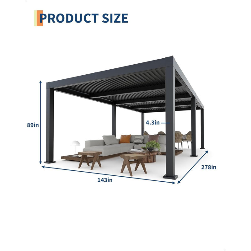 Pergola à persiennes avec structure entièrement en aluminium, toit à persiennes réglable, 12 pi x 24 pi, système de drainage intégré, patio extérieur moderne et pavillon de jardin