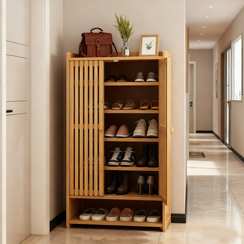 Range-chaussures en bambou à 2 portes et 7 niveaux, H 47 po x l 23,62 po x P 12,59 po
