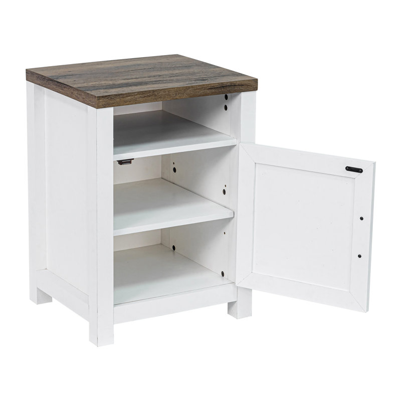 Table de chevet Farmhouse avec armoire et compartiment ouvert, Blanc