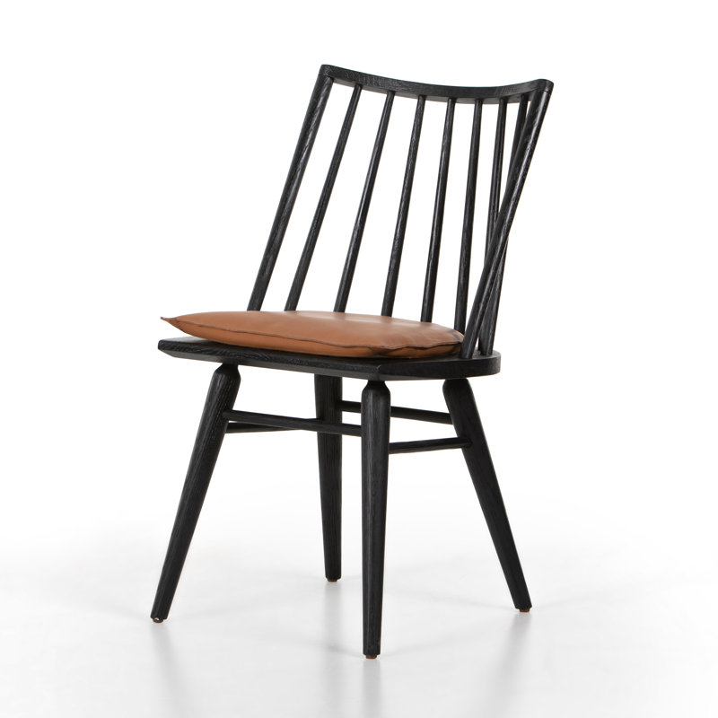 Lewis Windsor Solid Wood Stool, Bar Stool (29" Seat Height), Black Oak, Brown/Sheepskin