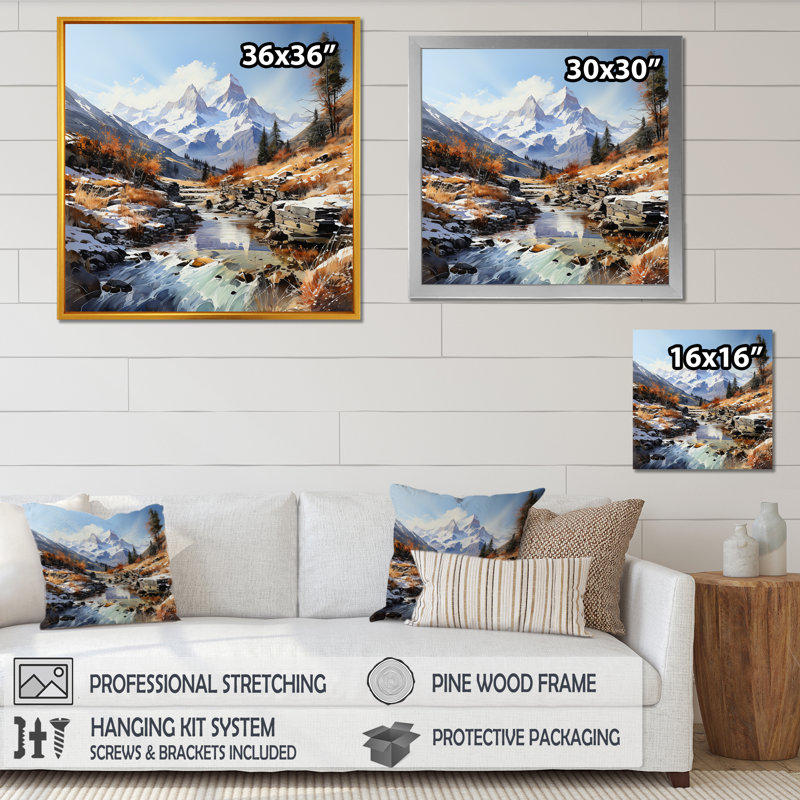 «Mountain Charm Creek In Winter», reproduction sur toile, Cadre naturel flottant, 36" H x 36" W
